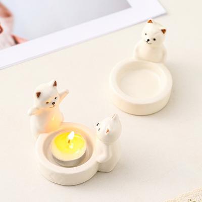 Yousheng Candlestick Holder Ceramic Kitten Design Candle Holder Versatile Desktop Decoration Birthday Party Gift