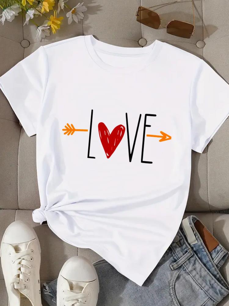 (Asian Size) Tee Top Clothing T Shirt Women Fashion Woman Print sweet love cute Female Short Sleeve Graphic T-shirts