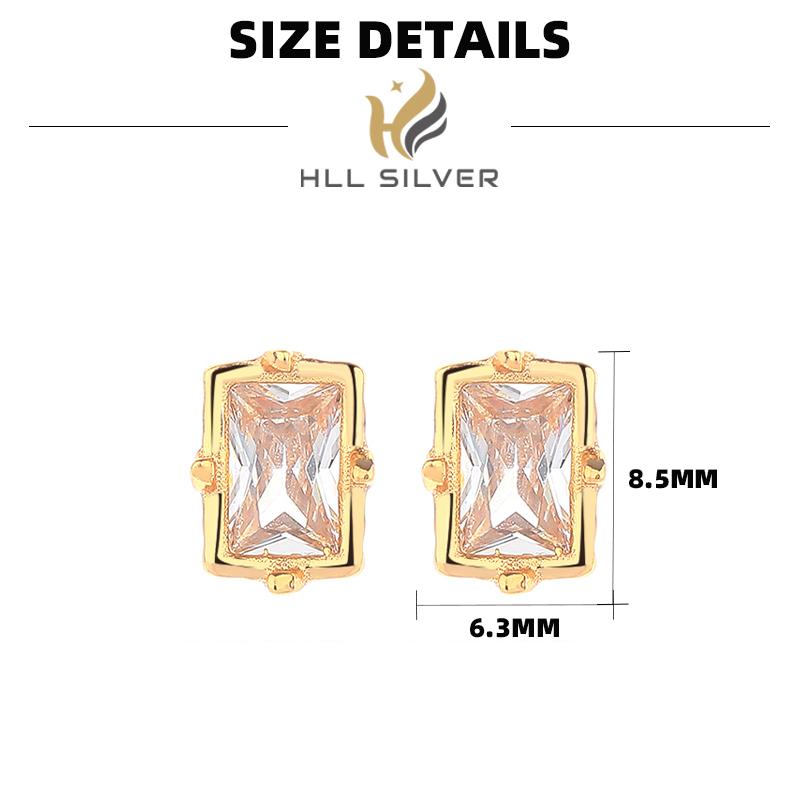 925 Sterling Silver Fine Stud Earrings 18K Gold Plated Zircon Square Princess Cut Trendy Wedding Gift Elegant Luxury Four Claw