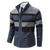 2024 Men's Stand Collar Color Block Plus Velvet Thick Sweater Jacket, Autumn/Winter Collection