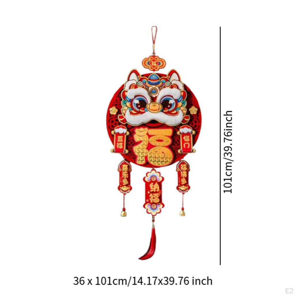 Chinese Lunar Year Hanging Ornament Blessing Words 14.1x39.7inch with Red Tassel for Home
