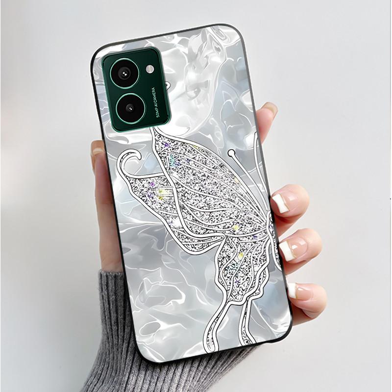Custodia per Telefono Stampata Per Nokia HMD Pulse PRO/HMD Pulse/HMD Pulse+ Cover Guscio Nero in Morbido Silicone Custodia Carina con Fiore Cartone Animato