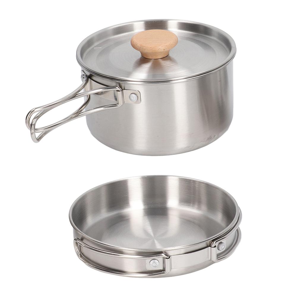 Cooking Pot and Pan Set 304 Stainless Steel Portable Camping Cookware Mess Kit with Storage Bag for