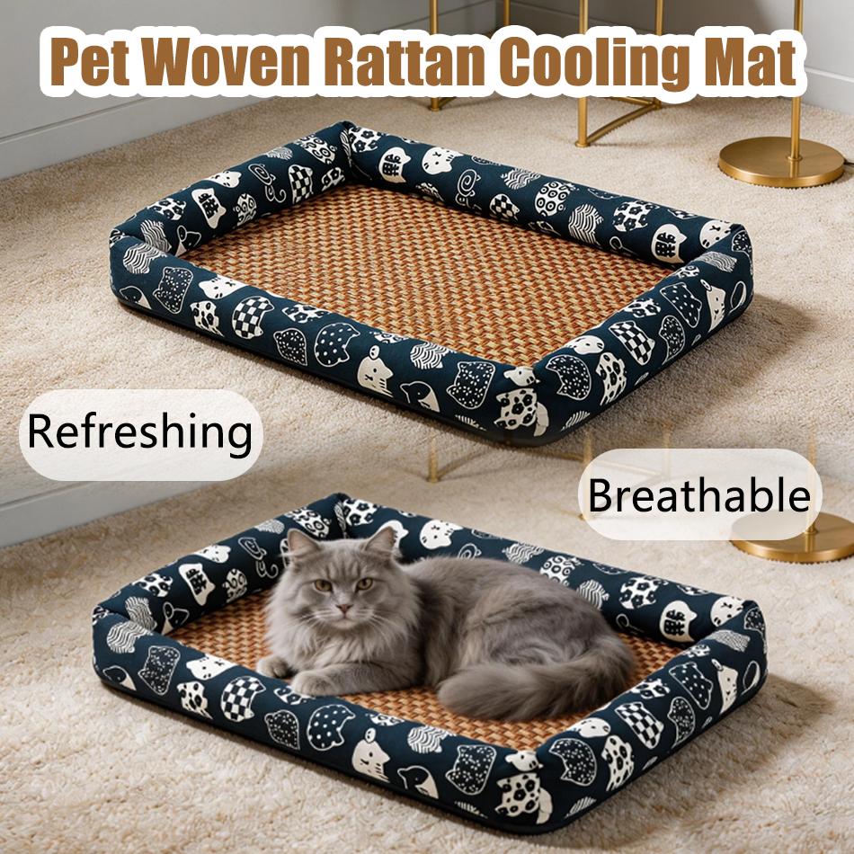 Summer Cool Bamboo Woven Mat Cooling Pad For Cats Pet Supplies Cat Bed Dog Bed Universal For Small Dogs Kitten Basket Mat
