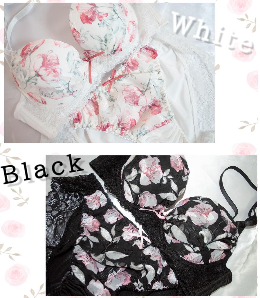 Chica Hurra White D70 Bra and Panty Floral Chiffon Plus Plus Size Plus Size Plus Size Plus Size Plus Size Girly Bra Women's Set, 3/4 Cup, Fabric,