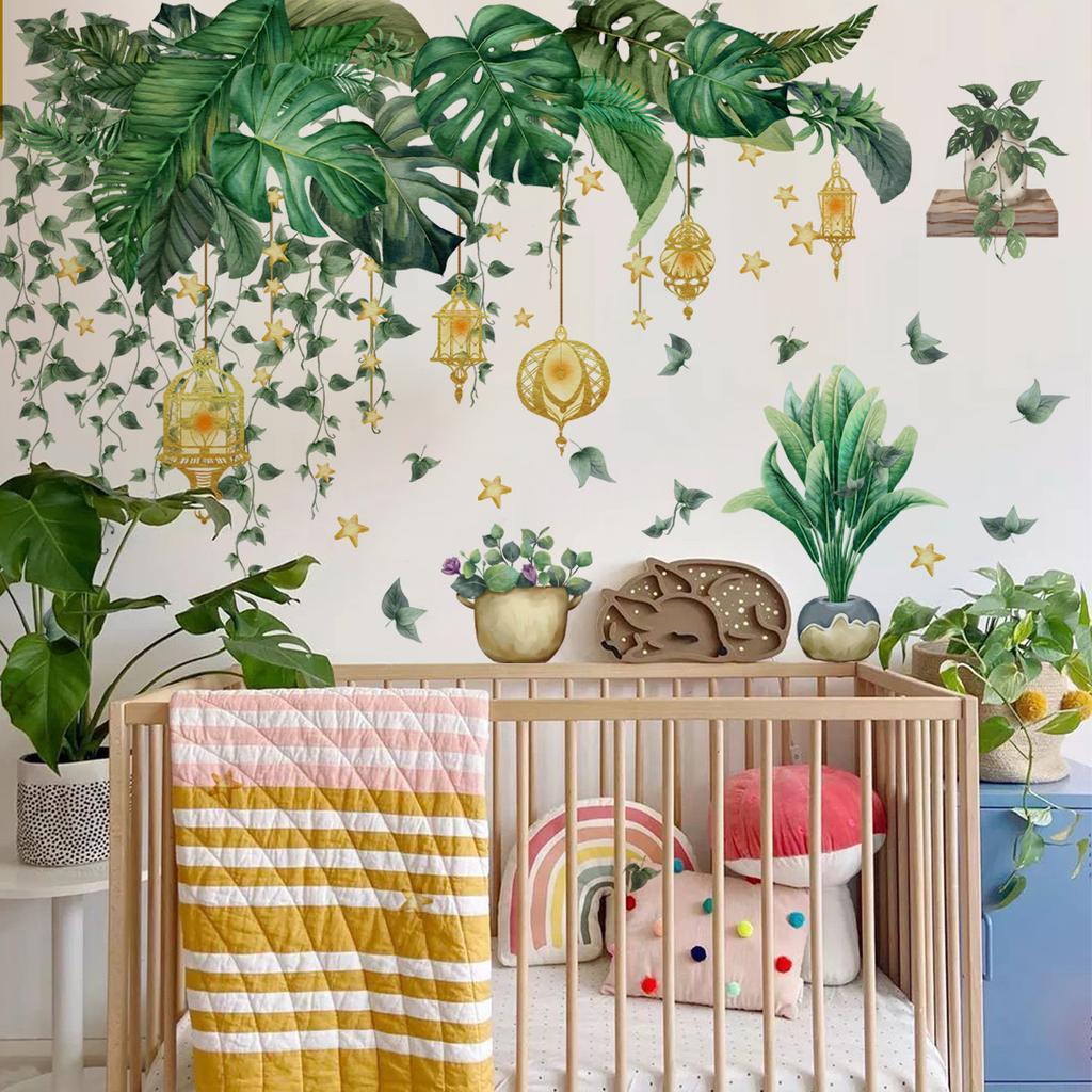 Ms7230 Plant Vine Lantern Star Wall Sticker Living Room Bedroom Home Background Decoration Self-Adhesive Wall Sticker