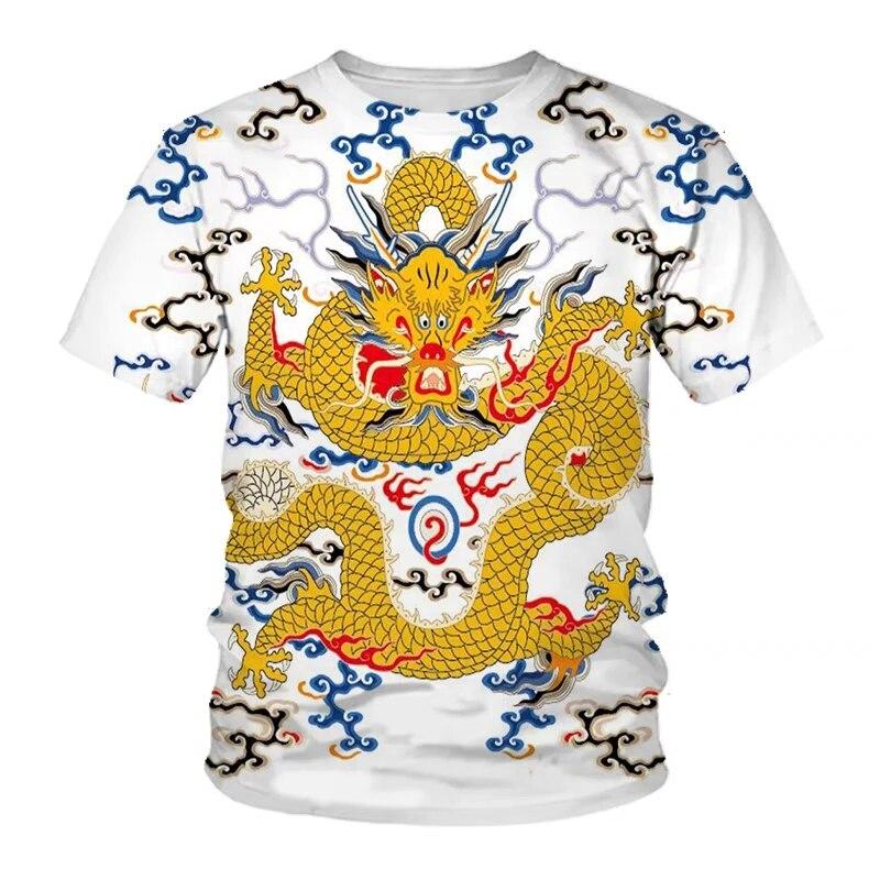 Summer Fashion Cool Chinese Dragon Graphic T Shirts For Men Trend Casual Handsome Street Printed Round Neck Short Sleeve Tops