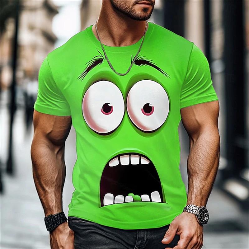 Herren Cartoon Lustiges Gesicht Grafik T-Shirt Sommer Neuheit Kurzarm T-Shirt Lässige Mode Übergroße Unisex Oberteile Party Cosplay