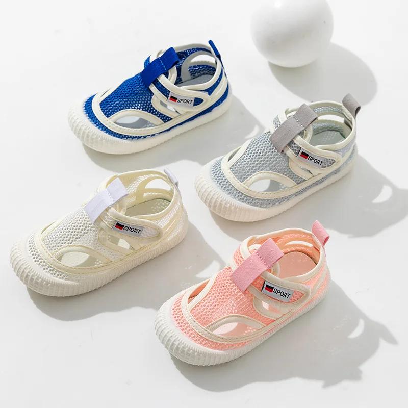 Kids Half Sandals for Boys Girls Spring Summer Children Air Mesh Shoes Cut-outs Breathable Soft Anti-kick Fashion Shoes New