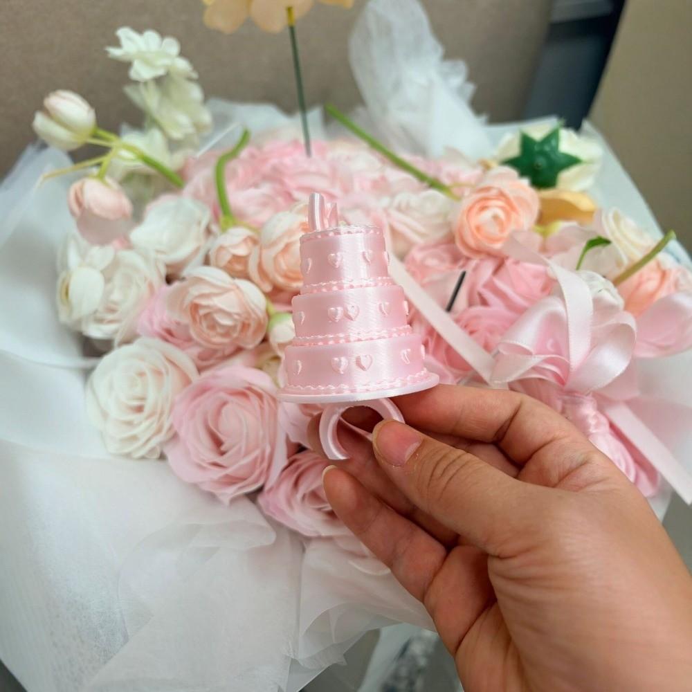 Elegant Birthday Cake Ring Bow Knot 3D Printing Ring Romantic Mini Candle Ring Party