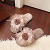 Korean version of mesh wool slippers women's 2025 spring and autumn new flower outer slippers one-word flat cotton slippers
