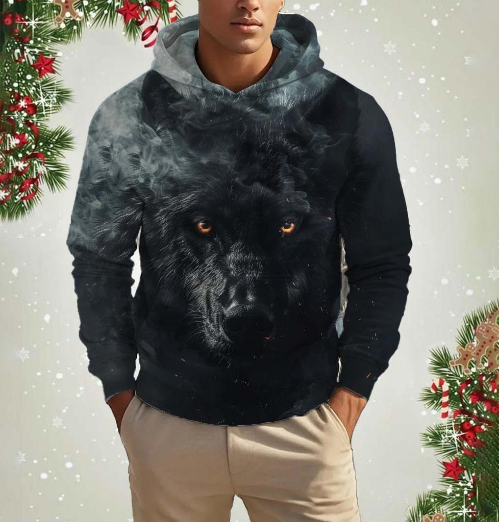 Men's Hooded Fashion Animal Wolf 3D Print Hoodies Top New Autumn Fashion Casual Long Sleeved Pullover Oversized Sweatshirts