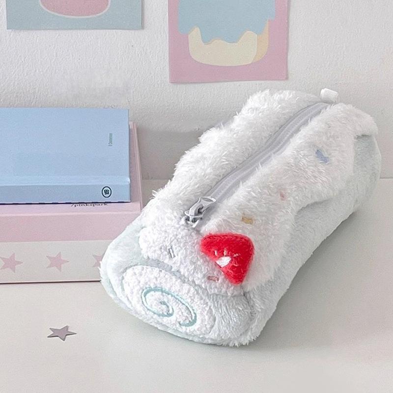 New 1Pcs Cute Cake Cosmetics Bag Swiss Roll Plush Pencil Case Kawaii Large Capacity Stationery Organizer School Girls Gift