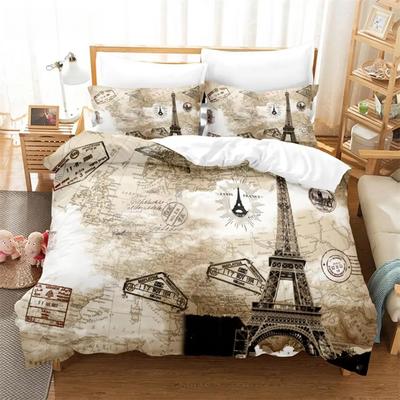 Juego de Cama Torre Eiffel Juego de Funda Nórdica Ropa de Cama 3D Impresión Digital Ropa de Cama Tamaño Queen Diseño de Moda