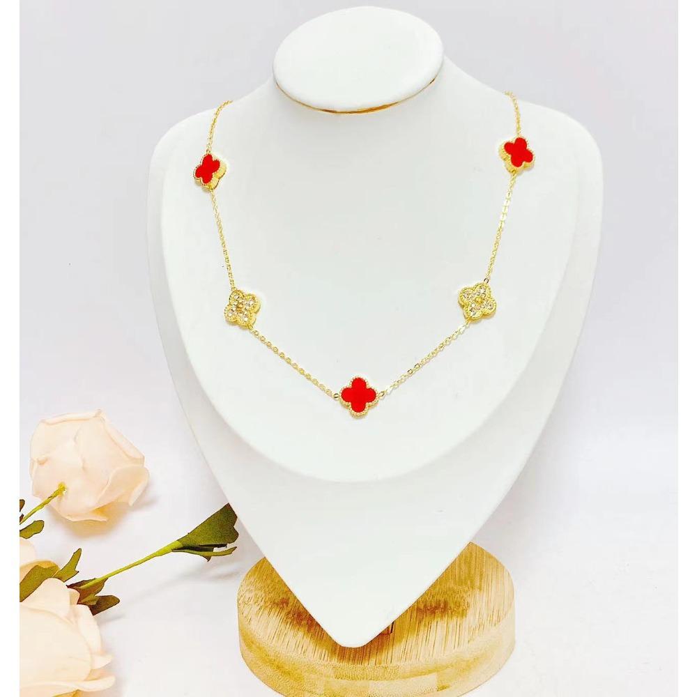 Colier din Oțel Titan Trifoi cu Patru Foi cu Piatră Albă Față-Verso Lanț pentru Claviculă Bijuterii pentru Femei