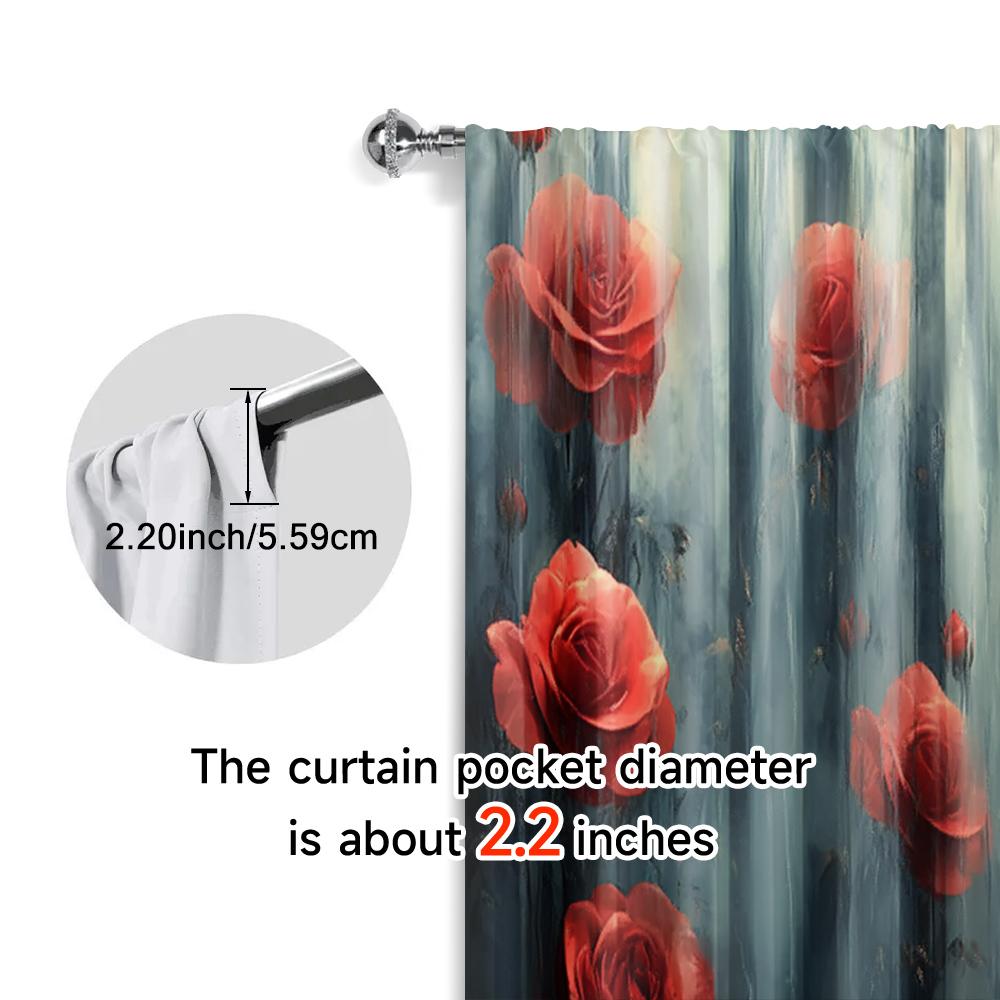 2pc,  Valentine's Day Window Treatment Curtains Rose Pattern Versatile Fabric,Without Electricity Family Party for Indoor