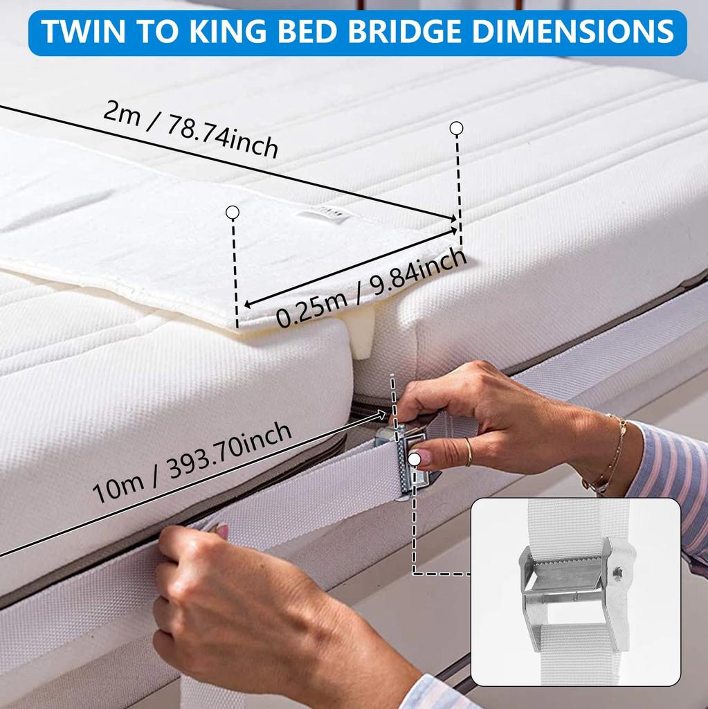 Bed Mattress Connector Adjustable Bed Bridge Twin to King Converter Kit Skin-Friendly Stable Bed Converter with Strap for Family