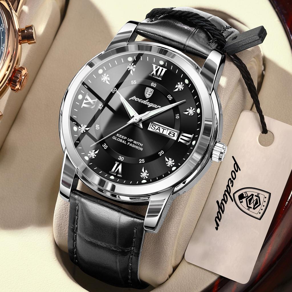POEDAGAR Luxury Business Male Clock Date Week Waterproof Luminous Gold Wristwatch Casual Fashion Quartz Watches Reloj
