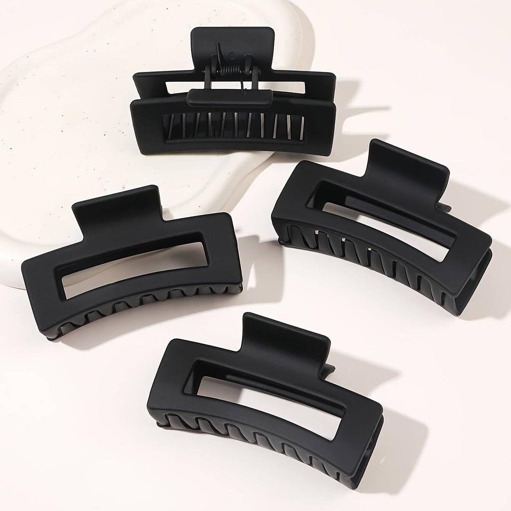 4Pcs Elegant Acrylic Claw Classic Solid Colors Large, Rectangular, Non-Slip Grip for Thick Long Hair Fashion Hair Accessories