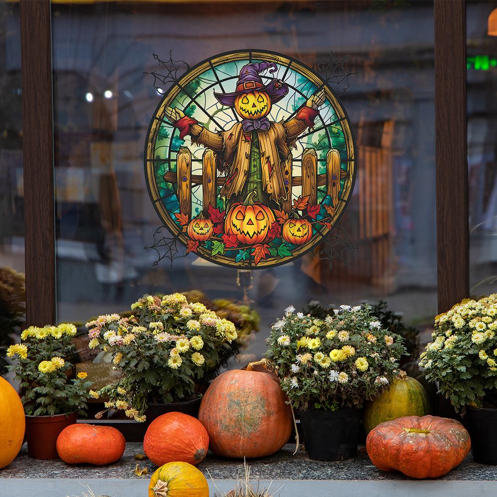 Halloween Round Pumpkin Scarecrow Glass Window Decoration Window Stickers
