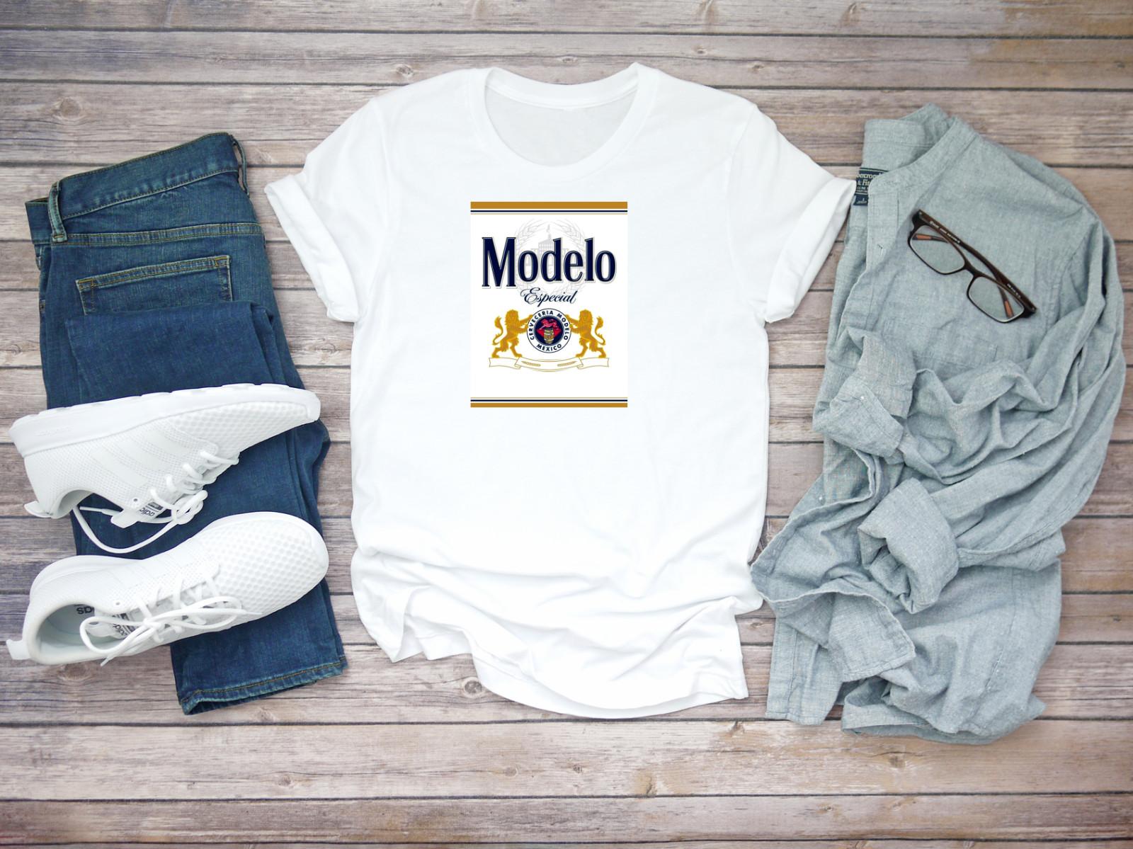 Modelo Beer Label Beer Logo Short Sleeve White Men T-shirt F404 S