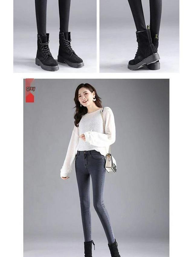 Women's High-Waisted Skinny Stretch Denim Jeans - Fleece-Lined, Slimming, Versatile, Spring/Autumn Pants