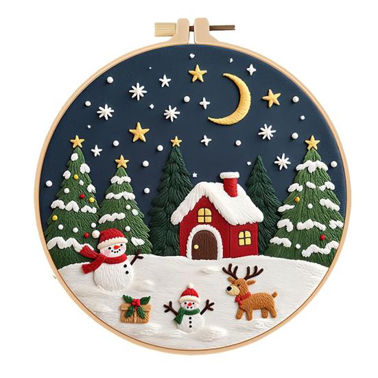 Christmas Cross Stitch Kit for Beginners Embroidery DIY Material Package with Hoops Colored Threads