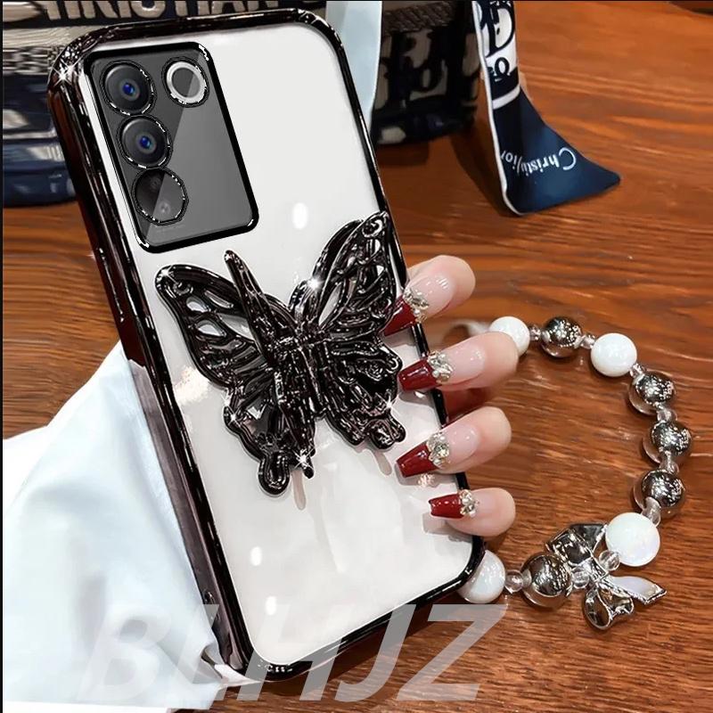 Butterfly Bracelet Phone Holder Bead Bracelet Glitter Case for Vivo V50 V40 V30 V60 Lite Pro Y39 Y29 Y19S Y04 Y03 Y28 Back Cover