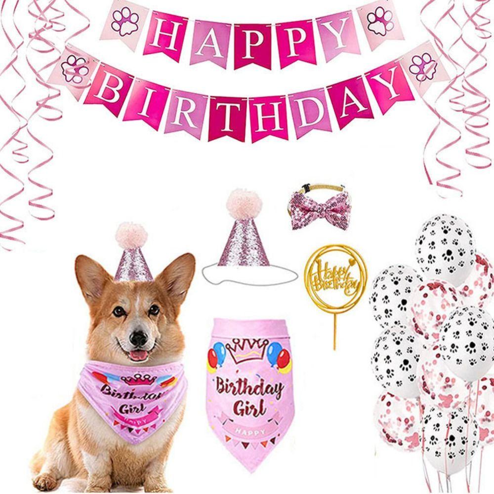 Dog Sequins Hat Pet Birthday Decorations Set Creative Dog Birthday Triangle Scarf  for Dogs Cats
