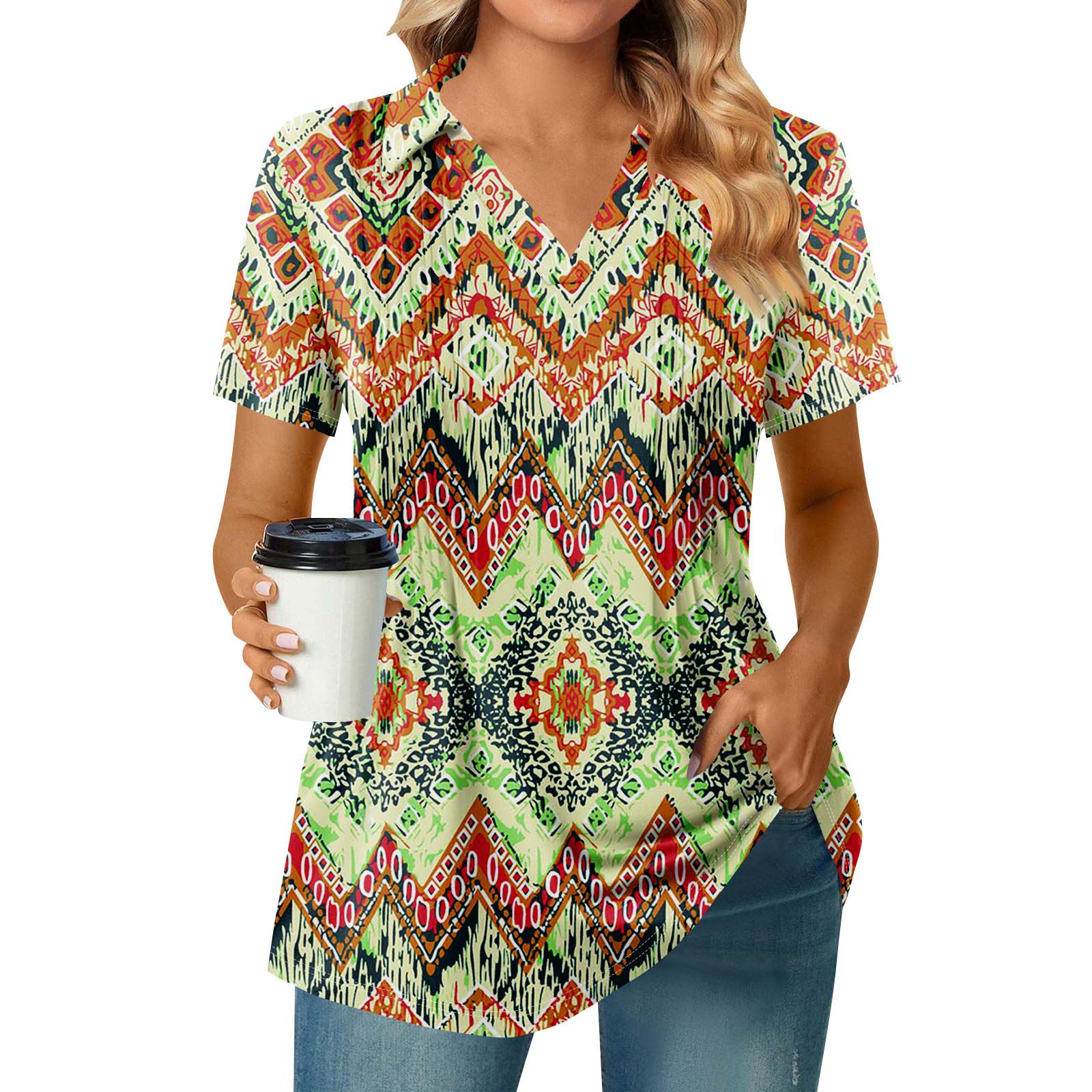 

Женские футболки с коротким рукавом, плиссированные, с V-образным вырезом, с принтом, с воротником, летние топы, модные, деловые, повседневные, рабочие XXL