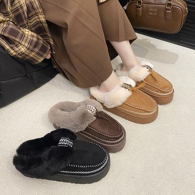 Women's Fur Mouth Large Size Thickened Winter Warm Fur One Snow Boots Thickened Lined Ankle Boots Non-slip Hiking Sports Cotton Slippers