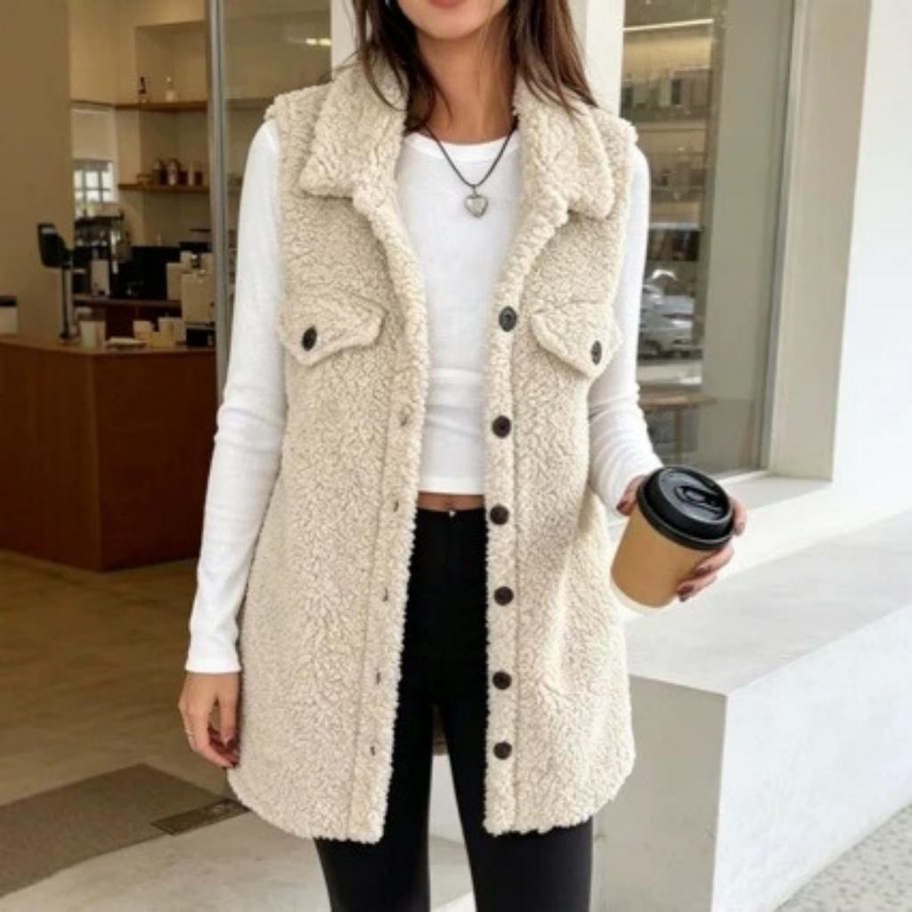 New Autumn Winter Lapel Fleece Vest Loose Fit Elegant Commuter Women's Sherpa Vest
