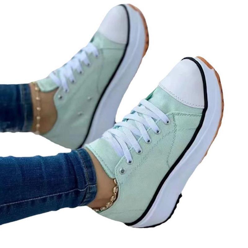 Large Size Casual Single Shoes Women's Spring and Autumn New Solid Color Lace-up Canvas Shoes Casual Shoes