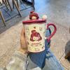 Cute Graffiti Ceramic Cup Couple Mug With Lid Spoon Household Drinking Cup Niche Design Breakfast Cup
