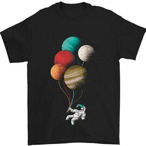 An Astronaut With Planets As Balloons Space Mens T-Shirt 100% Cotton