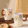 Cute Straw Mug, Girls' Water Cup, Milk Cup, Ceramic Household Breakfast Cup, Coffee Cup, Couple Cup