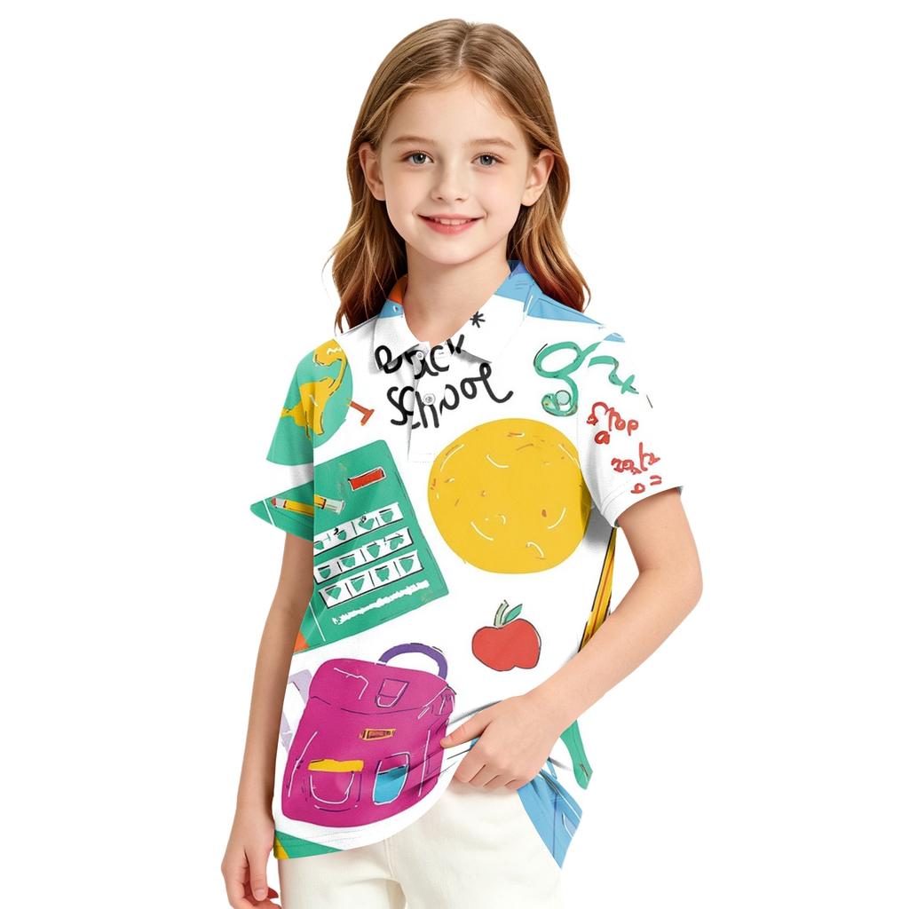 Girls' School Uniform Printed T-Shirt - Casual Top for Back To School Everyday Wear