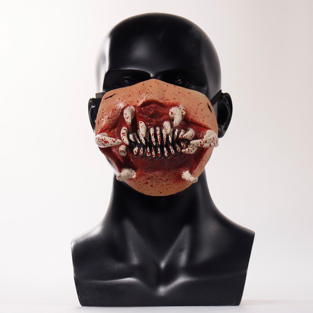 

Halloween Zombie Big Tooth Mask Cosplay Scary Bloody Open Mouth Demon Ghost Half Face Masks Party Carvinal Costume Props
