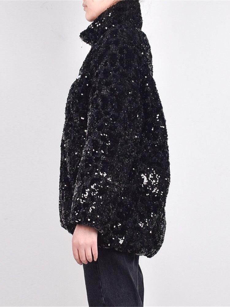 Xitao Frauen Mode Lose Pailletten Spleißen Parkas Mantel LDD2220