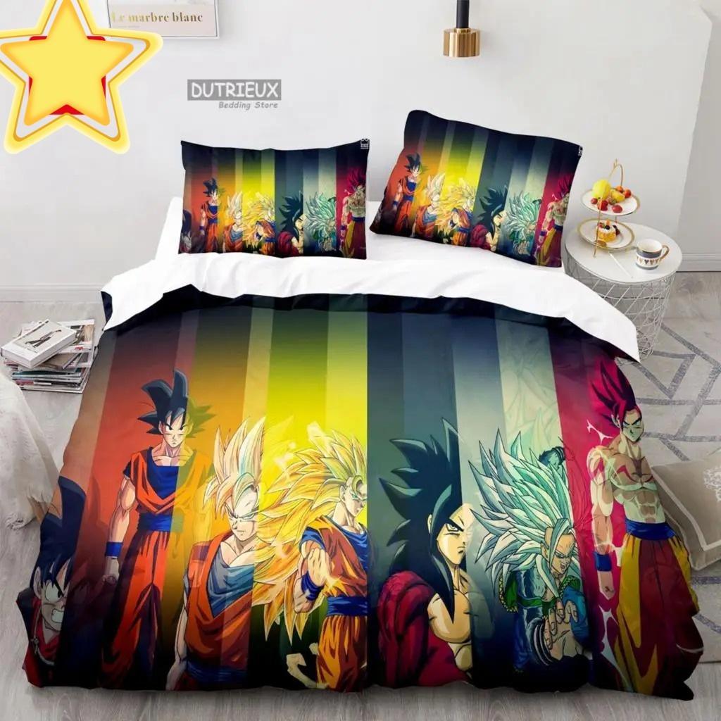 2026 Hot Sale Japanese Anime Dragon Ball Son Goku Bedding Set Quilt Cover Twin Full Bedroom Bed Decor for Teens Best Gifts