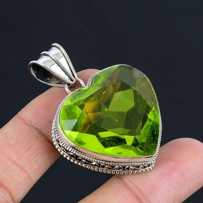 Peridot Gemstone Pendant Solid 925 Sterling Silver Pendant Jewelry Gift For Unisex