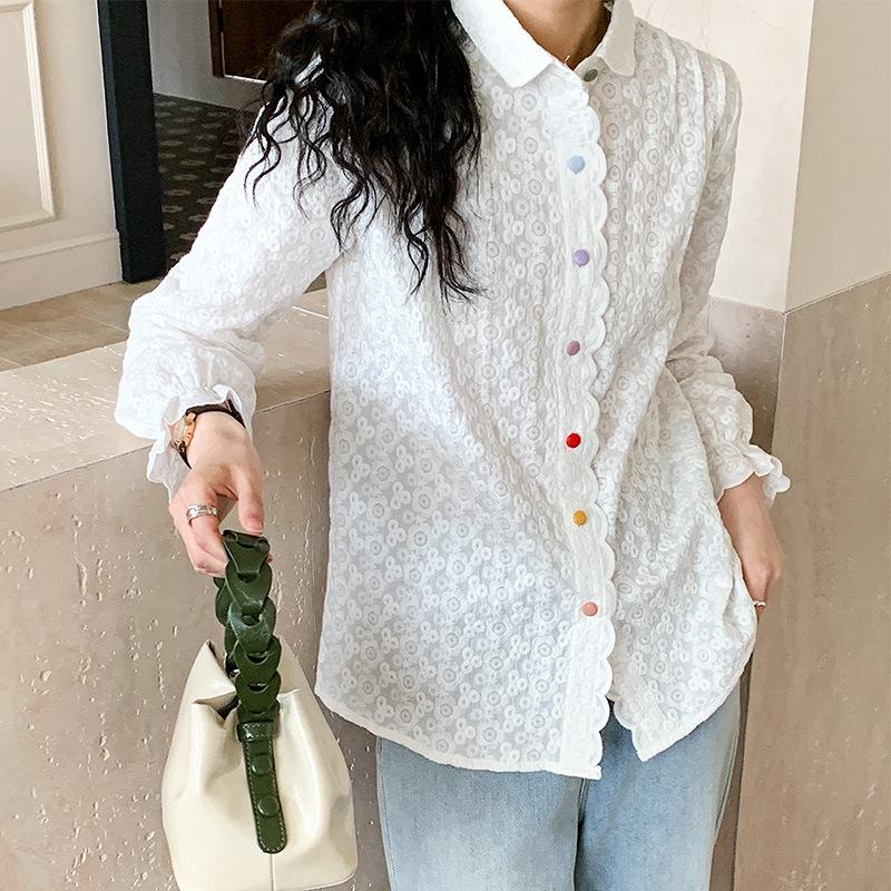 

Белая хлопковая рубашка с вышивкой, с длинным рукавом, для женской весенней одежды, новый стиль, пасторальный стиль XXL белый