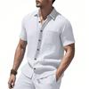 Men's Casual Business Short-Sleeve Shirt - Plus Size Collared Solid Color  Pocket Button-Down Shirt