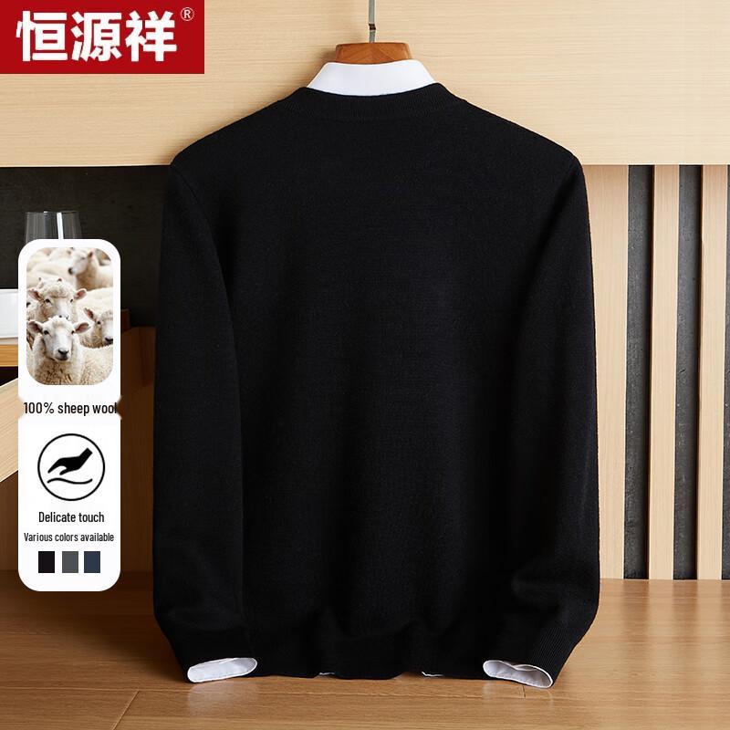 Hengyuanxiang Men's Warm 100% Wool Crewneck Sweater D23015983