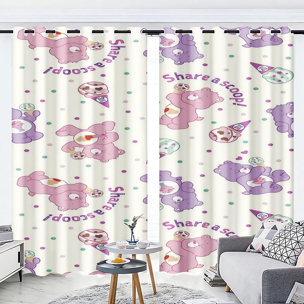 Regenbogenbär Cartoon Vorhang Fensterdekoration Care Bears Polyester Verdunkelungsvorhänge Schlafzimmer Wohnzimmer Haus Tabletts Sets Perfekt für Bereich