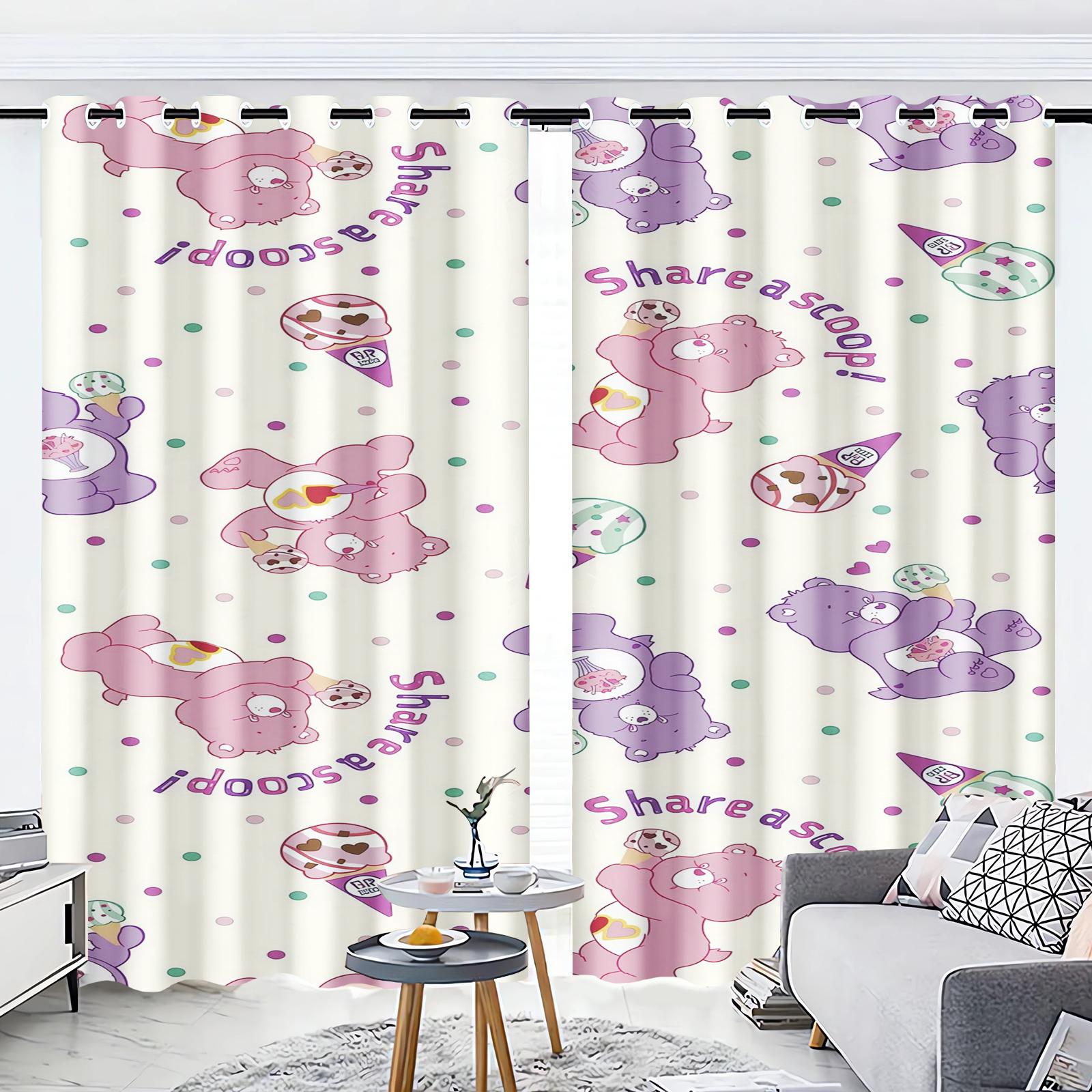 

Rainbow Bear Cartoon Curtain Window Decoration Care Bears Polyester Shade Curtains Bedroom Living Room Home Tablets Sets Perfect For Area W100*H130(CM)-Grommet top&2PCS
