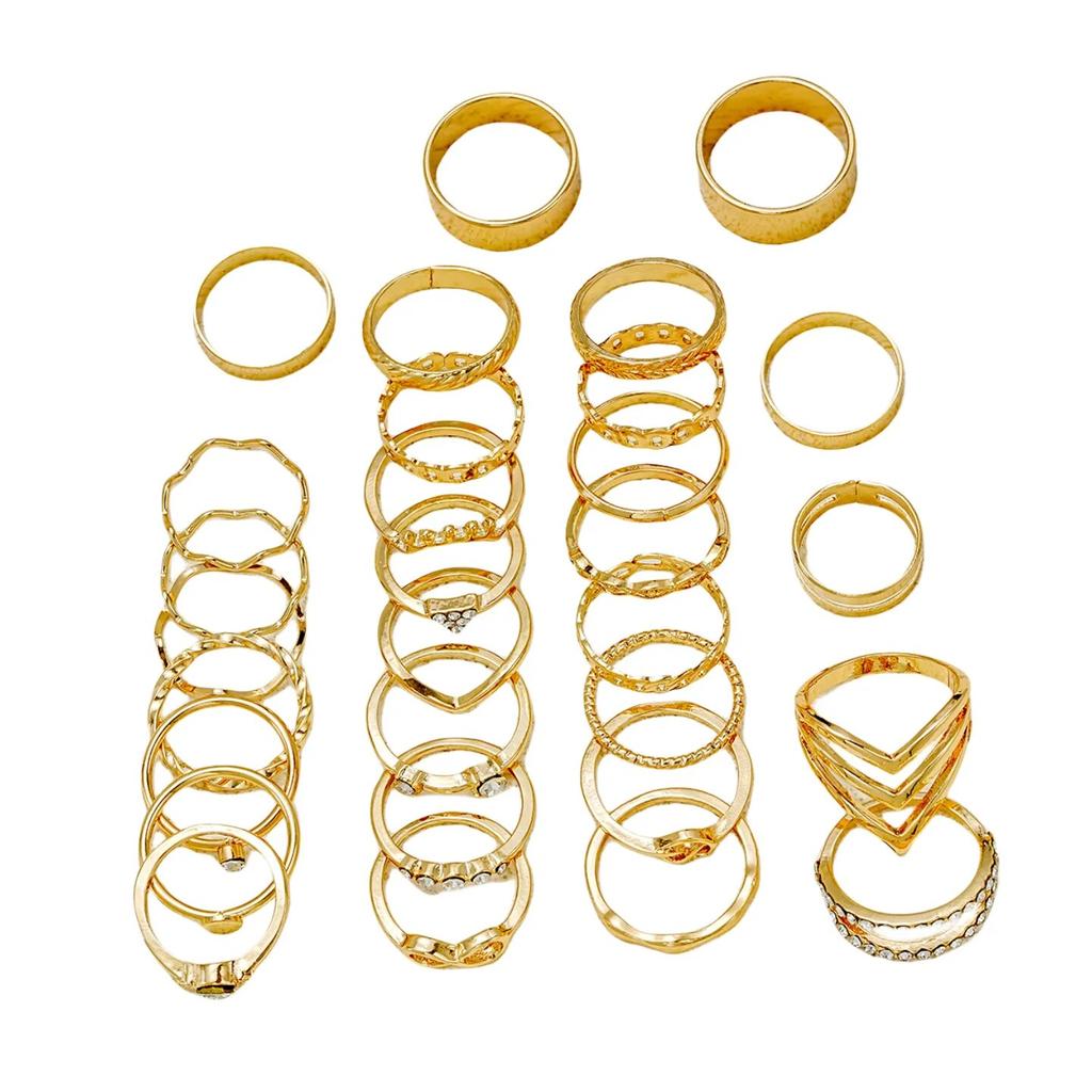 30 Stück Elegante Stapelringe Modisches Unendlichkeits-/Ketten-/Knoten-Design Eingelegter Strass Golden Alltags-Outfits Party-Zubehör