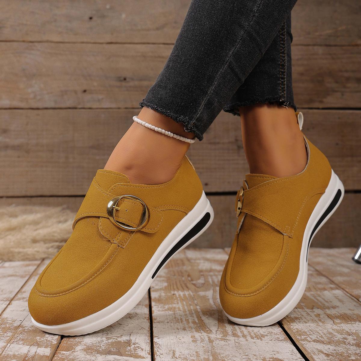 

Fashion Metal Buckle Platform Sneakers Women Lightweight Low Top Casual Shoes Woman Autumn 2026 Comfortable Slip on Sports Shoes 36 жёлтый