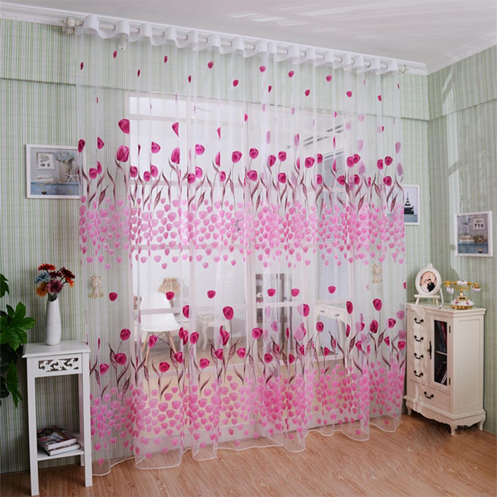 

Romantic Window Door Tulip Print Voile Sheer Curtain Drape Creative Floral Translucent Tulle Divider Valance Pink Pink100 * 200cm