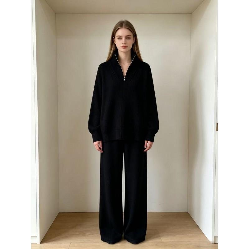 Womens Oversized Knit Sweater Wide Leg Pants Set Casual Solid Color Lounge Outfit Winter